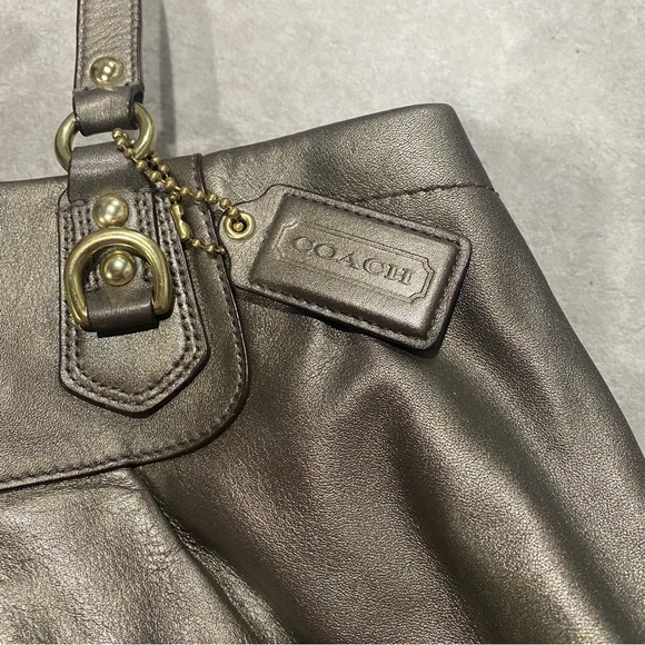 Coach Ashley Steel Leather Shimmering Carryall Satchel Shoulder Handbag Purse - Picture 4 of 5
